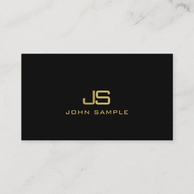 Trendy Modern Monogram Elegant Black Gold Business Card (Front)
