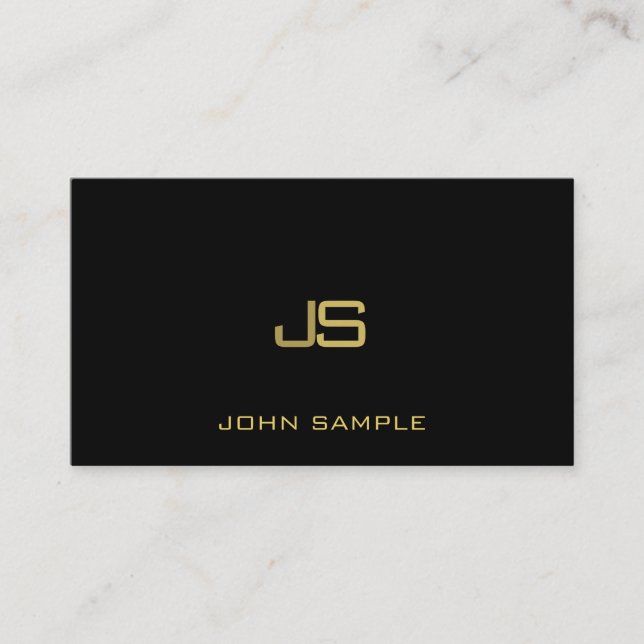 Trendy Modern Monogram Elegant Black Gold Business Card (Front)