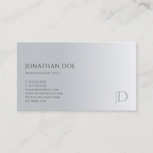 Trendy Modern Monogram Elegant Silver Template Business Card