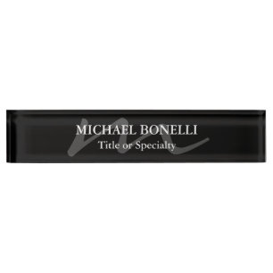 Trendy modern monogram initial professional black nameplate
