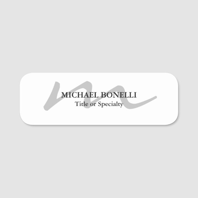 Trendy modern monogram initial professional  name tag (Front)
