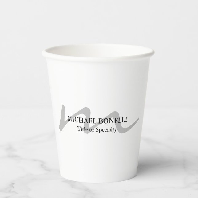 Trendy modern monogram initial professional  paper cups (Front)