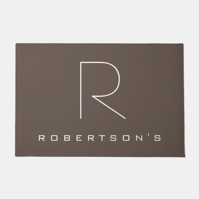 Trendy Modern Monogram Minimalist Family Name Doormat (Front)