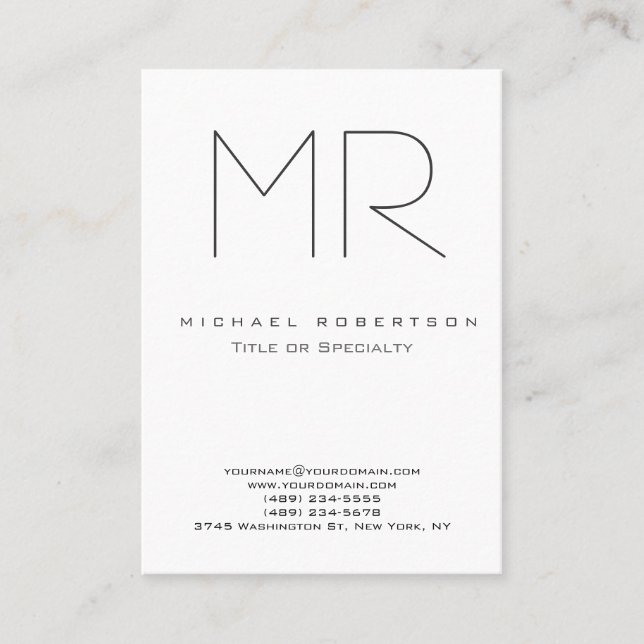 Trendy Modern Monogram Plain Minimalist Business Card (Front)