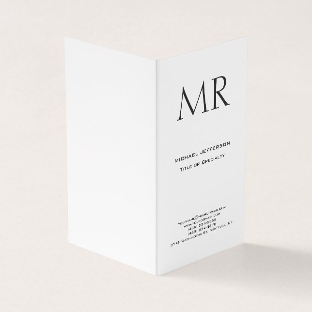Trendy Modern Monogram Plain Minimalist Business Card (Outside)