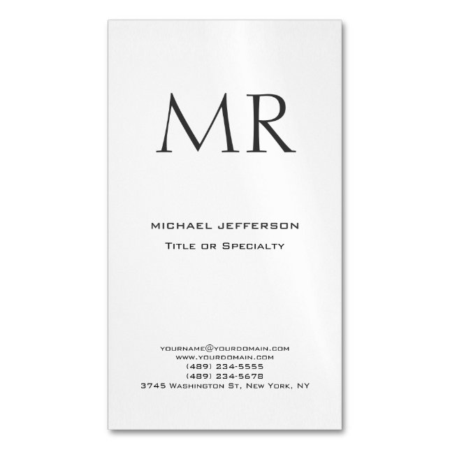 Trendy Modern Monogram Plain Minimalist Magnetic Business Card (Front Vertical)