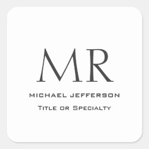 Trendy Modern Monogram Plain Minimalist Square Sticker