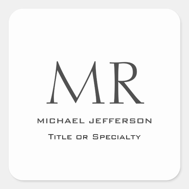 Trendy Modern Monogram Plain Minimalist Square Sticker (Front)