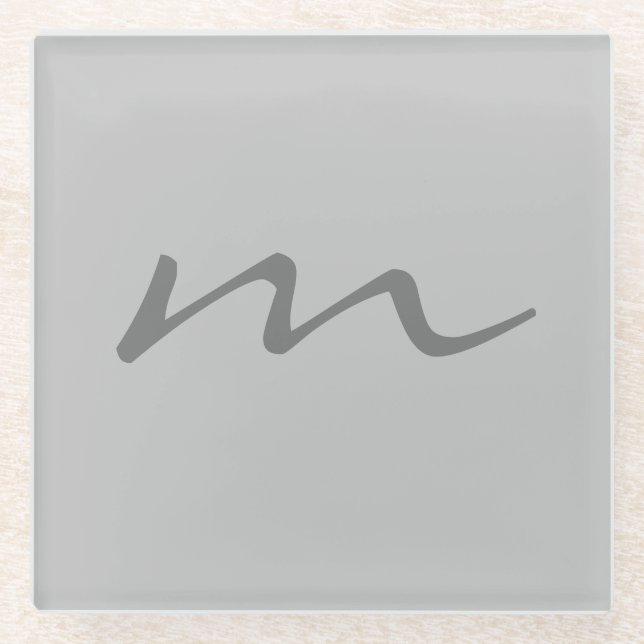 Trendy modern monogram professional grey glass coaster (Front)