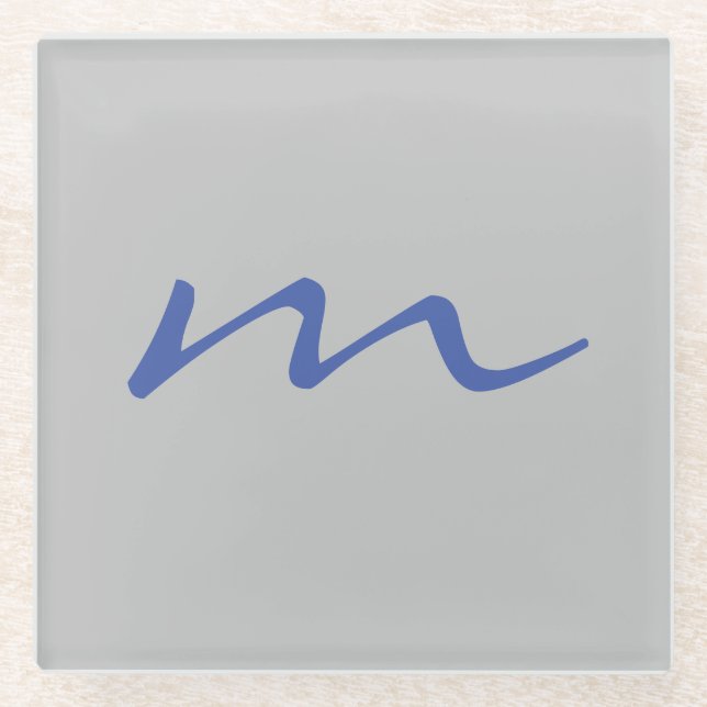 Trendy modern monogram professional grey glass coaster (Front)