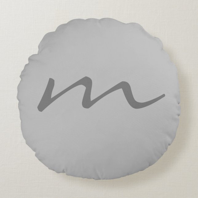 Trendy modern monogram professional grey round cushion (Front)