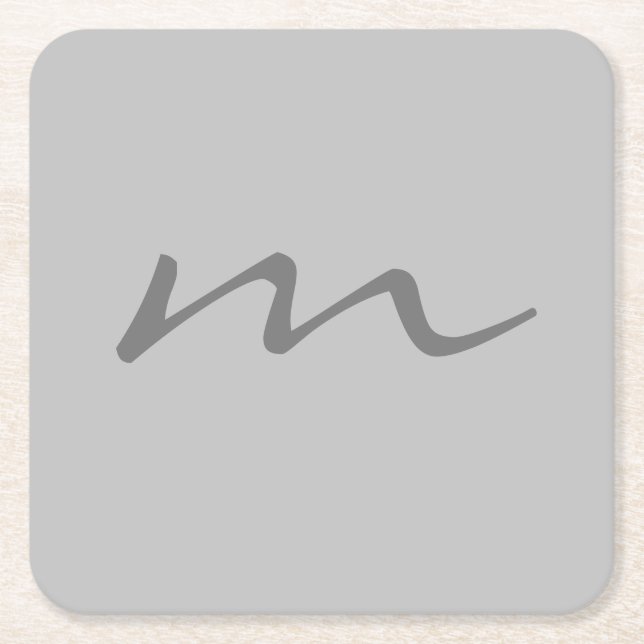 Trendy modern monogram professional grey square paper coaster (Front)