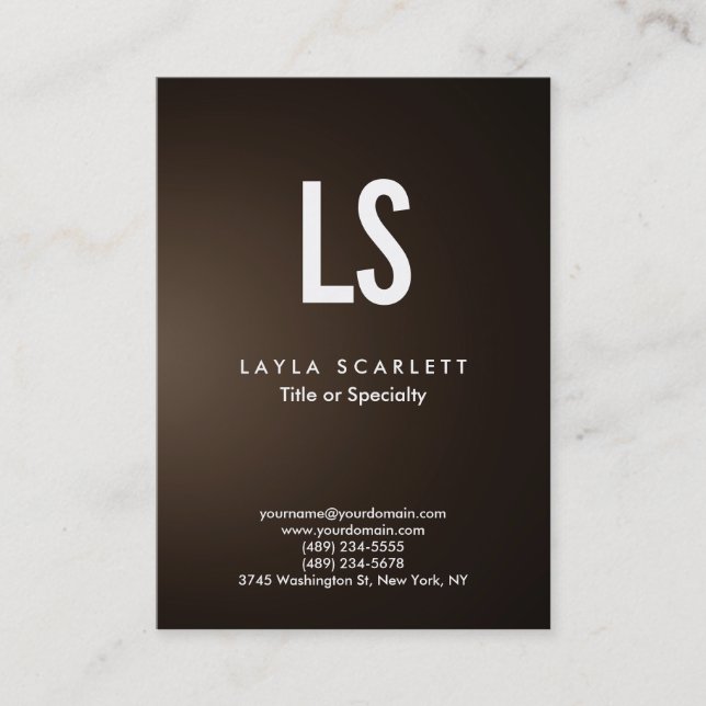 Trendy Modern Monogram Sepia Brown Business Card (Front)