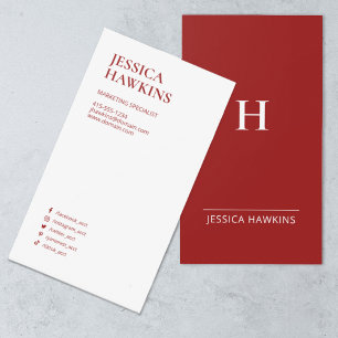 Trendy Modern Monogram Social Media Crimson Red Business Card