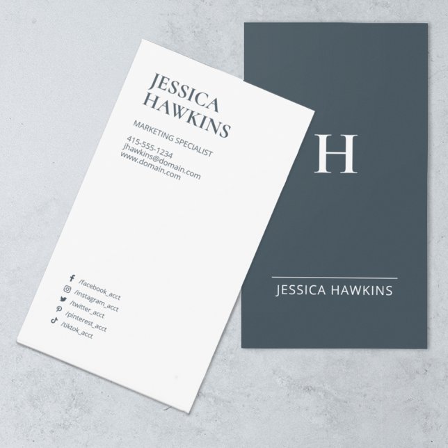 Trendy Modern Monogram Social Media Indigo Blue Business Card (Creator Uploaded)