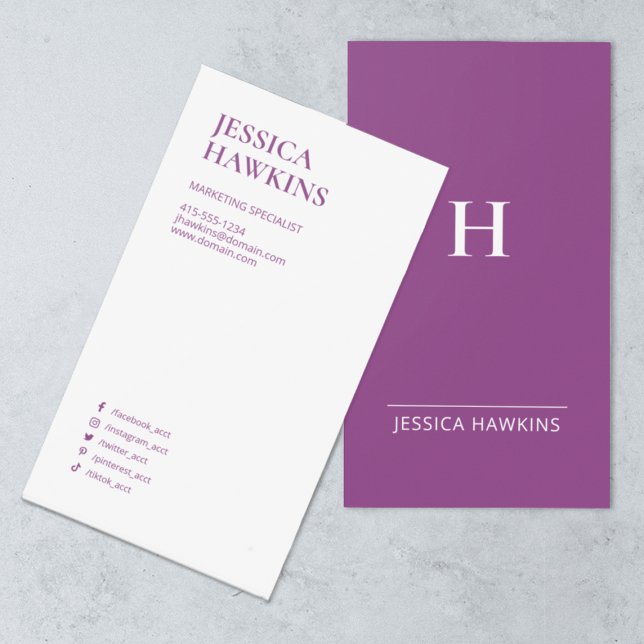 Trendy Modern Monogram Social Media Raspberry Business Card (Creator Uploaded)