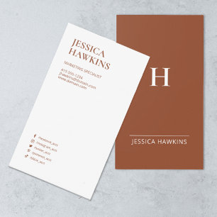 Trendy Modern Monogram Social Media Terracotta Business Card