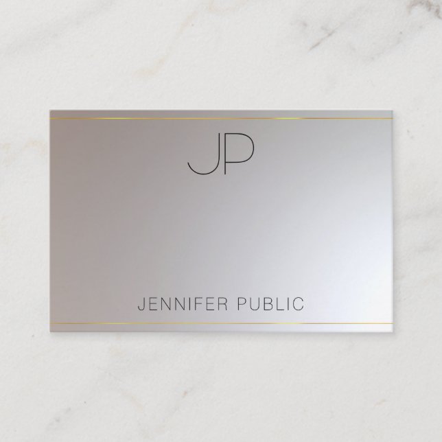 Trendy Modern Monogrammed Gold Silver Elegant Business Card (Front)