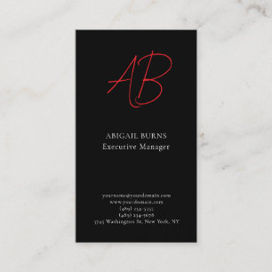 Trendy Modern Monogrammed Plain Black Business Card
