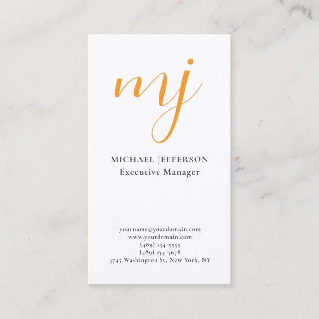 Trendy Modern Monogrammed Plain Black & White Business Card (Front)