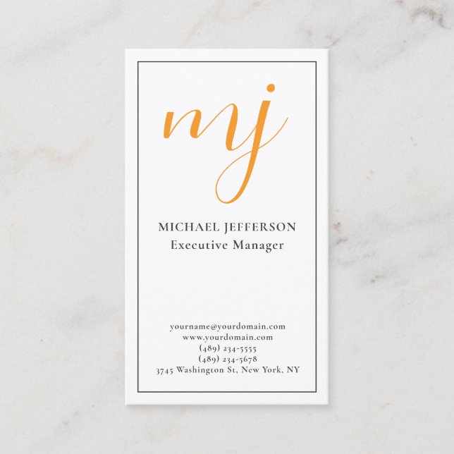 Trendy Modern Monogrammed Plain Black & White Business Card (Front)
