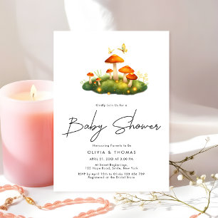 Trendy Modern Mushroom Woodland Script Baby Shower Invitation