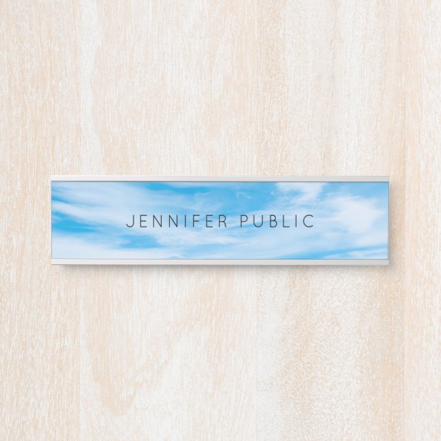 Trendy Modern Nature Template Clouds Blue Sky Door Sign (Front)