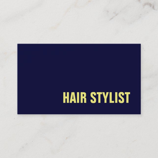 Trendy Modern Navy Blue Hair Stylist Business Card (Front)