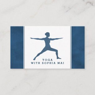 Trendy Modern Navy Blue Yoga Instructor Business Card