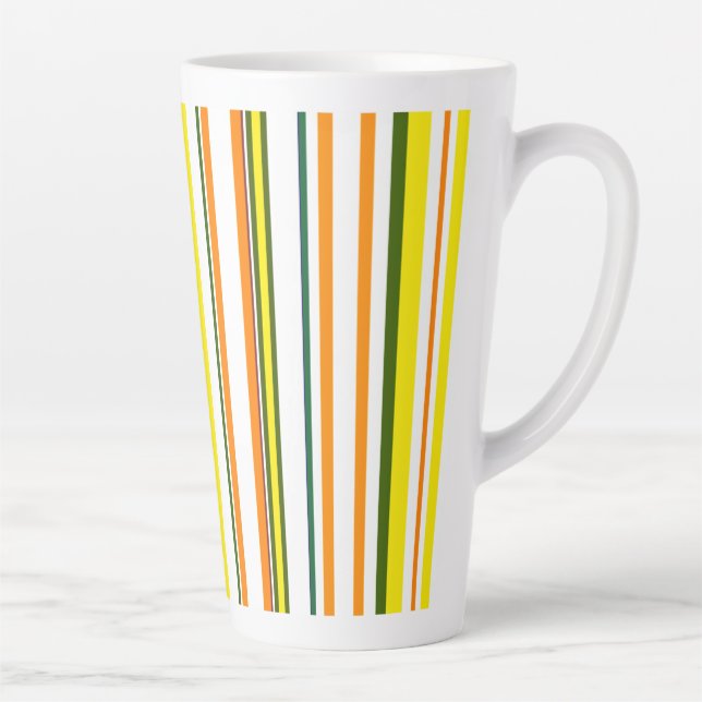 Trendy Modern New Orange Yellow White Stripes Latte Mug (Right)