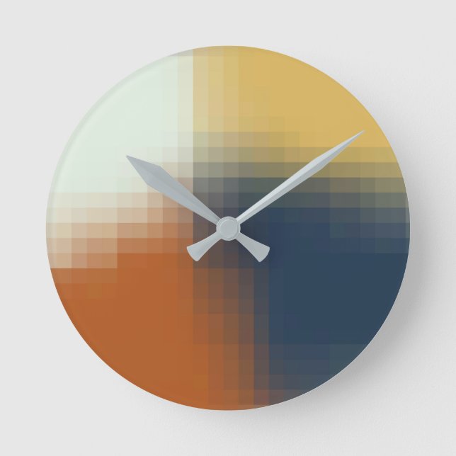 Trendy Modern Orange Blue Yellow Unique Pattern Round Clock (Front)