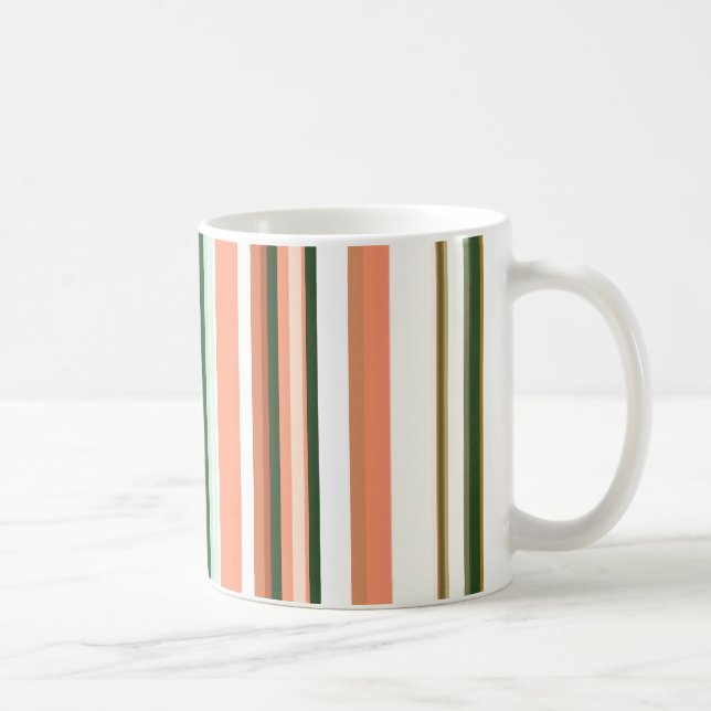 Trendy Modern Orange green White Stripes Coffee Mug (Right)
