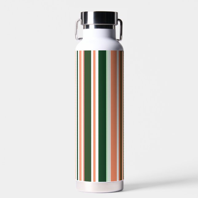 Trendy Modern Orange Green White Stripes Water Bottle (Front)