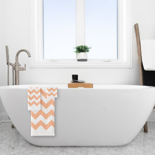 Trendy Modern Pastel Peach Chevron Bath Towel Set
