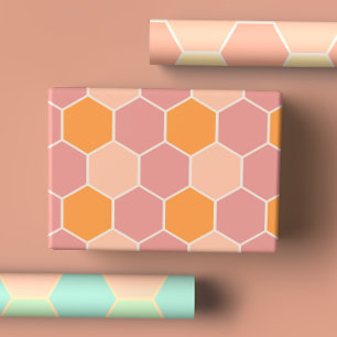 Trendy Modern Pastel Yellow Multicolored Honeycomb Wrapping Paper Sheet