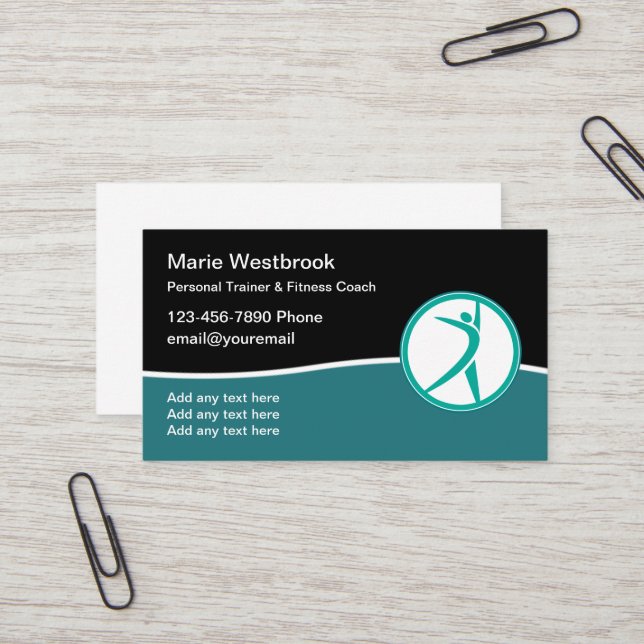 Trendy Modern Personal Fitness Coach Business Card (Front/Back In Situ)