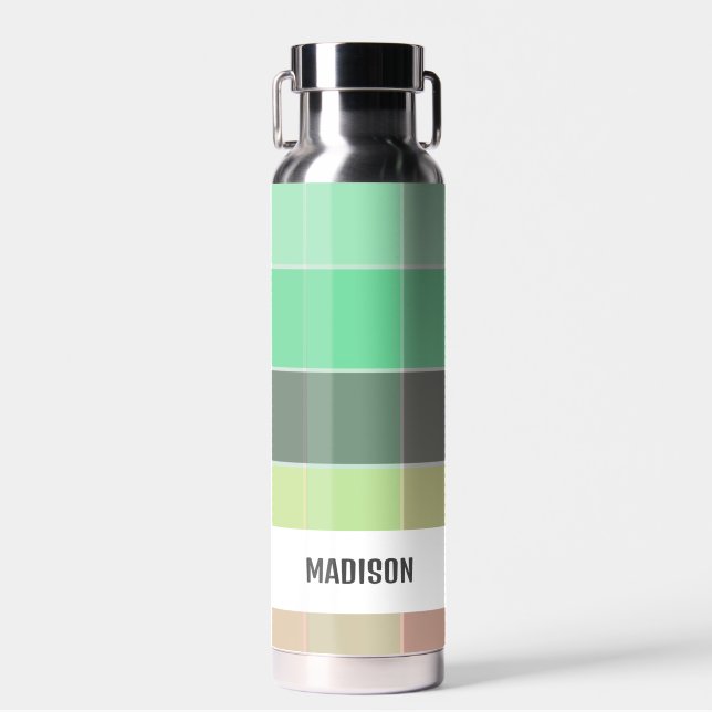Trendy Modern Personalised Plaid Water Bottle (Front)