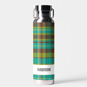 Trendy Modern Personalised Plaid Water Bottle
