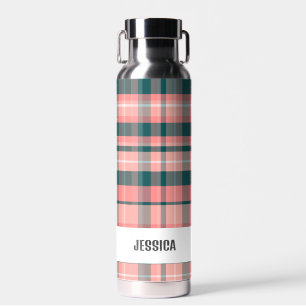Trendy Modern Personalised Plaid Water Bottle
