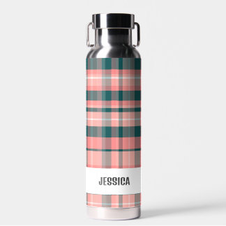 Trendy Modern Personalised Plaid Water Bottle