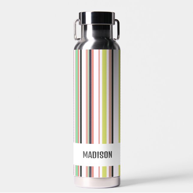 Trendy Modern Personalised Stripes Water Bottle (Front)