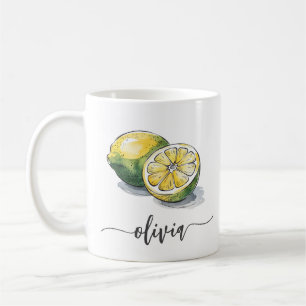 Trendy Modern Personalised Watercolor Yellow Lemon Coffee Mug