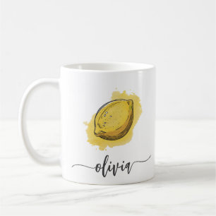 Trendy Modern Personalised Watercolor Yellow Lemon Coffee Mug