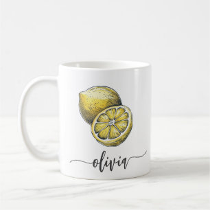 Trendy Modern Personalised Watercolor Yellow Lemon Coffee Mug