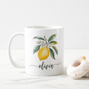 Trendy Modern Personalised Watercolor Yellow Lemon Coffee Mug