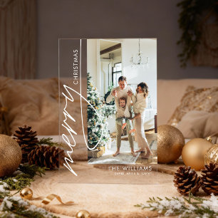 Trendy Modern Photo Christmas Card Acrylic Invitations