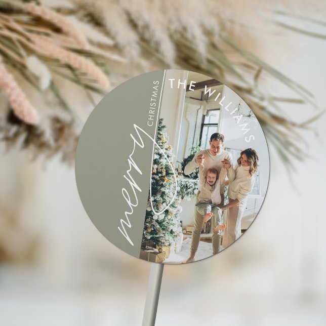 Trendy Modern Photo Christmas Classic Round Sticker (Creator Uploaded)
