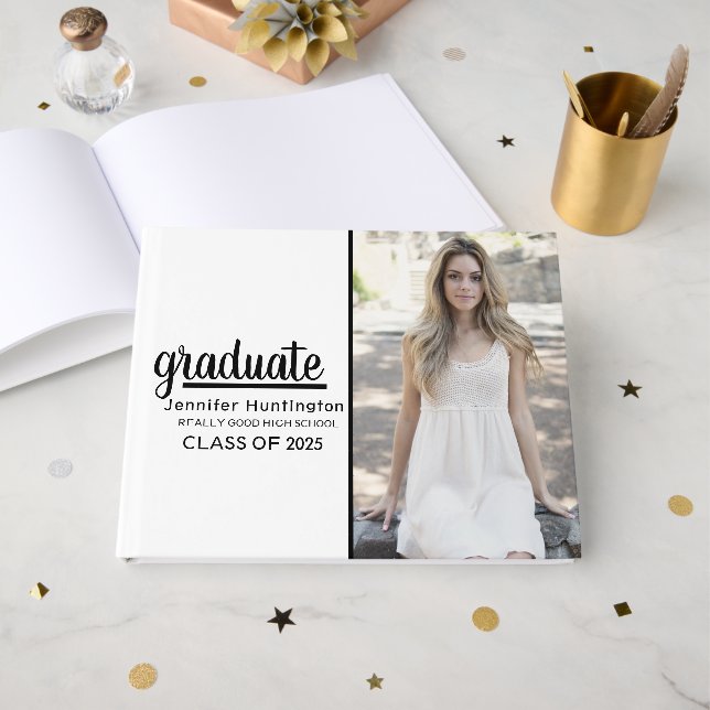 Trendy Modern Photo Class of 2025 Graduation Guest Book (Front Open)