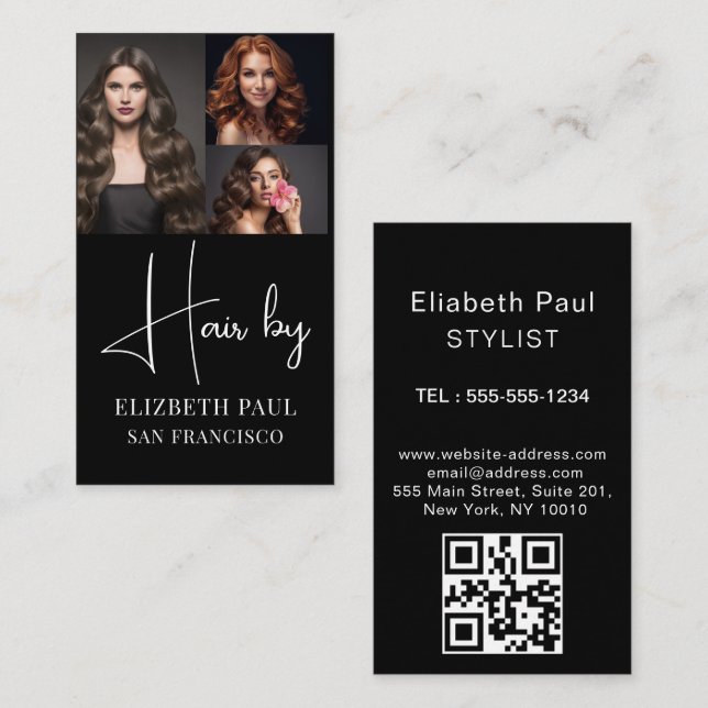 Trendy Modern Photo Hair Stylist 3 photo Business Card (Front/Back)