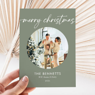 Trendy Modern Photo Merry Christmas Holiday Card